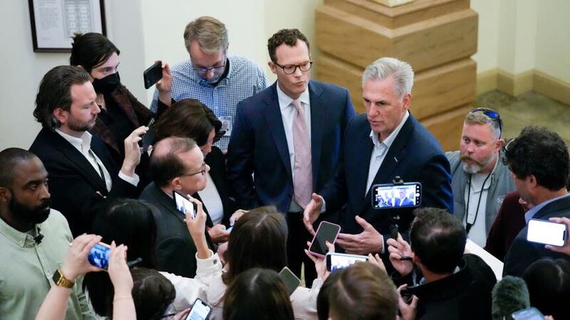House Speaker Kevin McCarthy speaks to reporters about debt limit negotiations (Patrick Semansky/AP/PA)