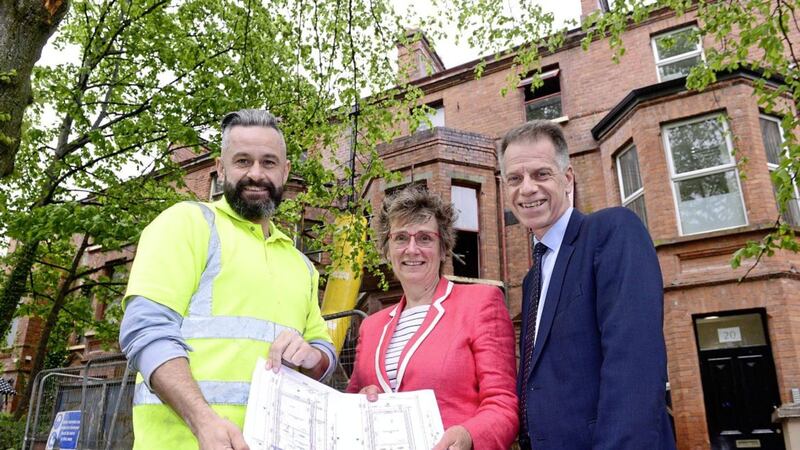 Choice Housing has appointed Newry-based firm Peter O&rsquo;Hare Limited to complete two major south Belfast renovation schemes totalling more than &pound;560,000. Pictured are Francis Kelly from Peter O&rsquo;Hare Limited with Hazel Bell and Michael McDonnell from Choice. 