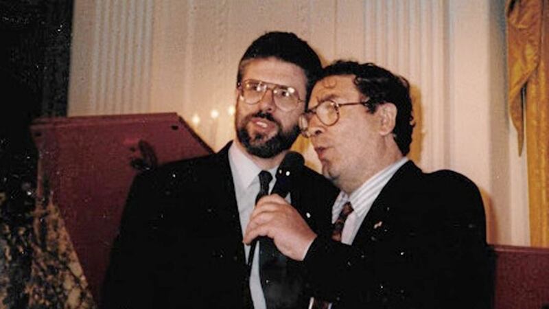 Gerry Adams and John Hume singing together in the White House in 1995  