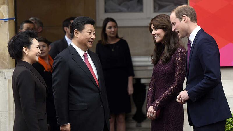 The Duke and Duchess of Cambridge with the President of China, Xi Jinping, and his wife, Peng Liyuan, at Lancaster House in London, where they were attending an event celebrating the cultural collaboration, existing and future, between the UK and China