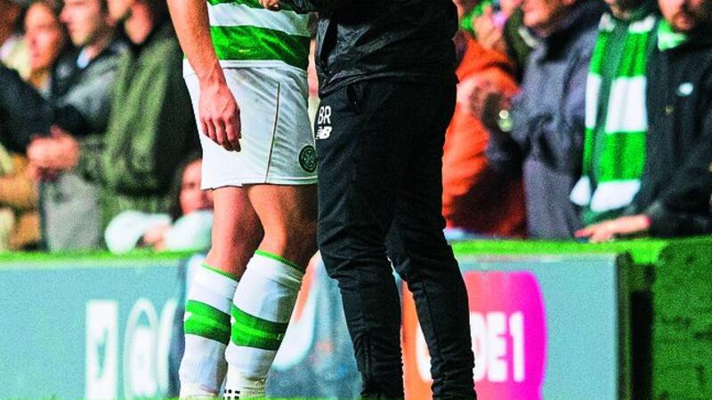Celtic captain Scott Brown with manager Brendan Rodgers &nbsp;