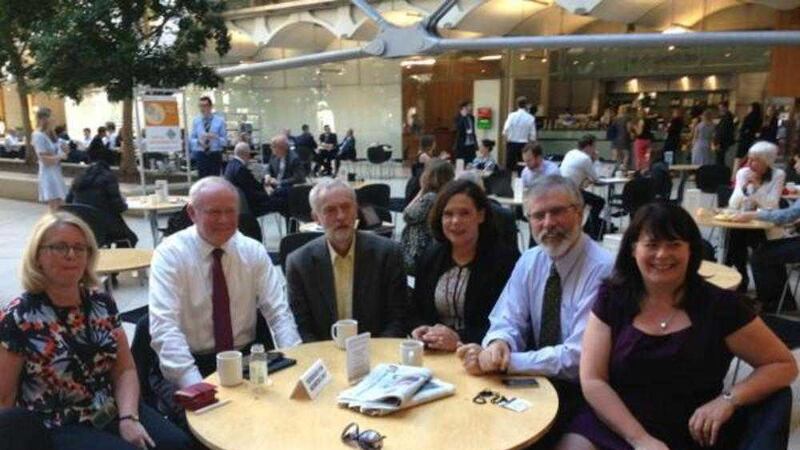 Labour leader Jeremy Corbyn, a long time supporter of a united Ireland, with a Sinn F&eacute;in delegation at Westminster in July 