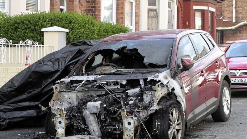 The car was destroyed in the arson attack. Picture by Declan Roughan 