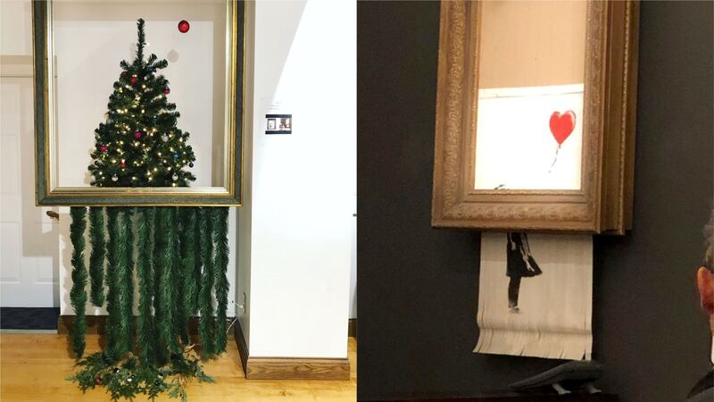 The clever tree echoes Banksy’s Girl With Balloon, which he partially-shredded after auction this year.