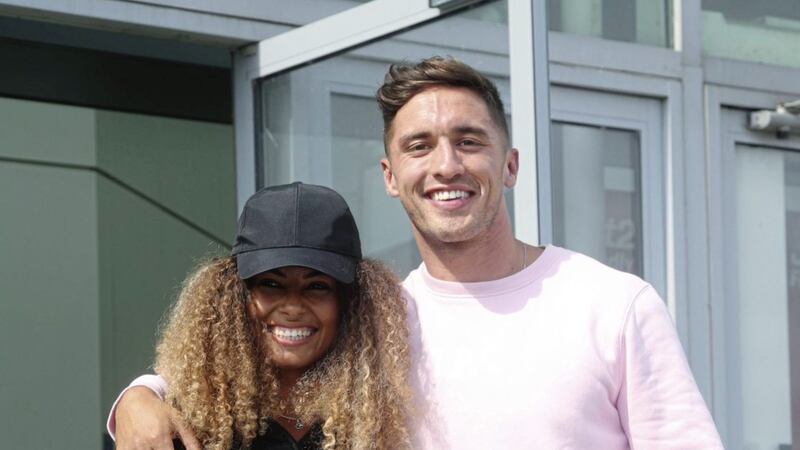 Love Island winners Amber Gill and Greg O&#39;Shea arriving at Stansted Airport in Essex following the final of the reality TV show. Picture by Yui Mok/PA Wire 
