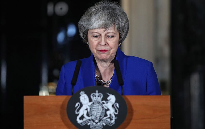 British prime minister Theresa May speaking outside 10 Downing Street in London after MPs rejected Labour's motion of no confidence by 325 votes to 306&nbsp;