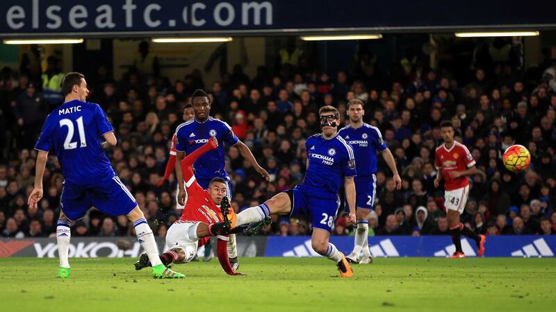 Manchester United's Jesse Lingard opens the scoring against Chelsea at Stamford Bridge