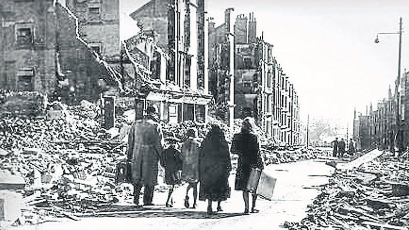 LEAVING: Belfast in the aftermath of the Blitz during the Second World War. Thousands were relocated from the cities to safer rural areas