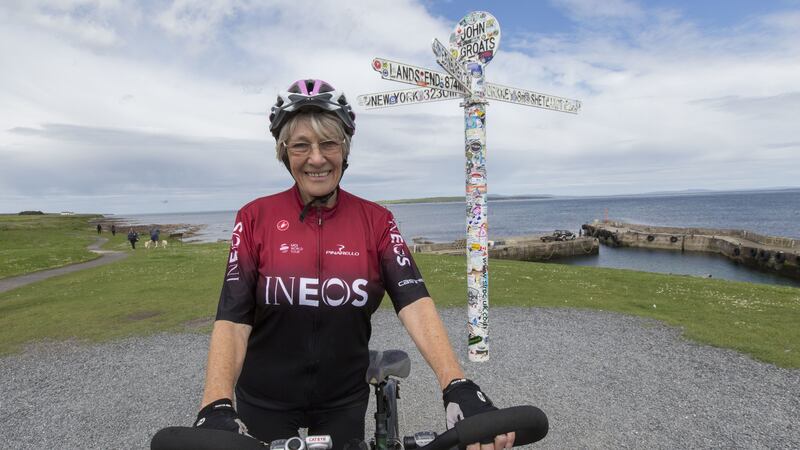 The grandmother has become the oldest person to cycle the length of Britain.