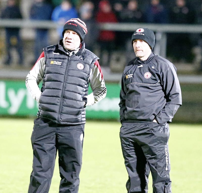 Tyrone joint manager Fergal Logan (left) feels the Red Hands&#39; two home games against Kerry and Armagh will be key in their bid to remain in Division One of the Allianz Football League 
