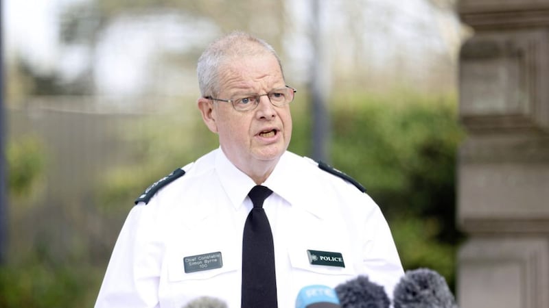 PSNI Chief Constable Simon Byrne at a press conference in Belfast after it was announced there will be no prosecutions following the Bobby Storey funeral .Picture by Pacemaker. 