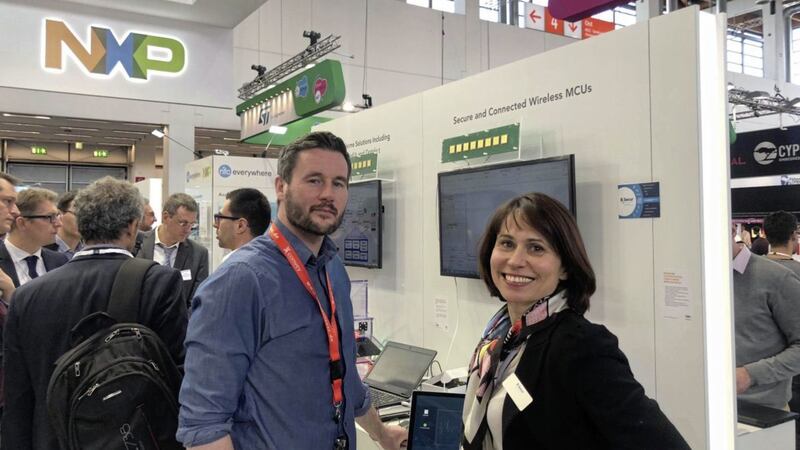 B-Secur&rsquo;s chief technology officer Adrian Condon and head of strategic partnerships Elena Guseva at Embedded World 2018 in Nuremberg 