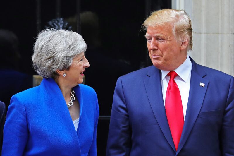 Theresa May welcoming Donald Trump to Downing Street