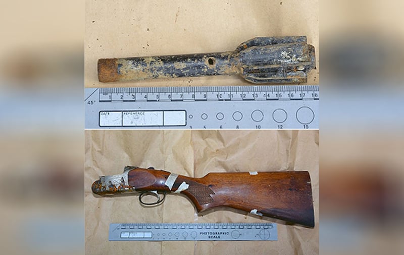 &nbsp;Part of a shotgun and mortar part found in police searches