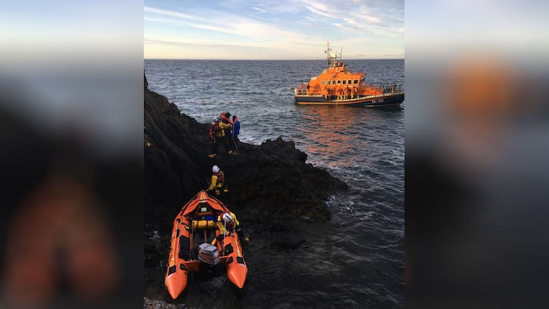 The teenagers were rescued from the Black Arch near Larne. Picture from Larne Coastguard