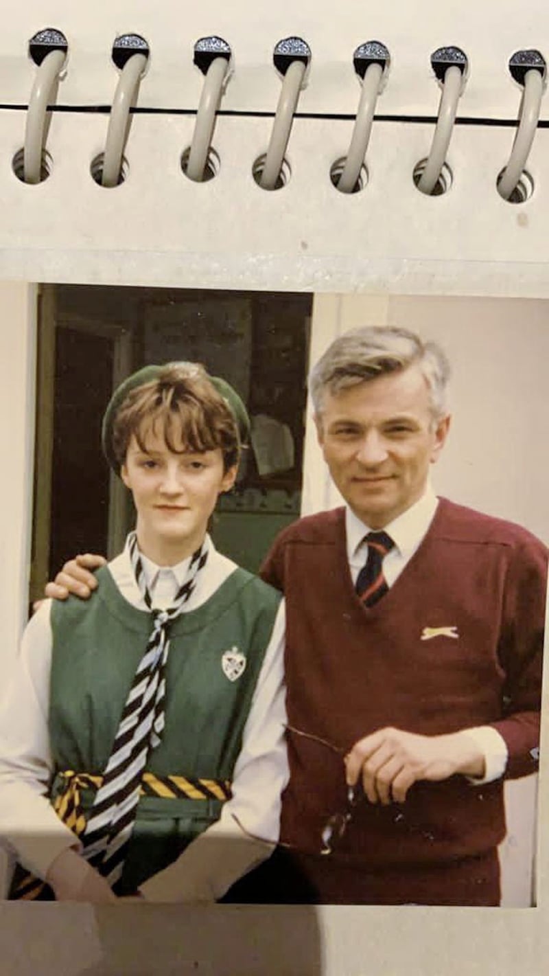 Gerry Deignan, aged 45, outside the music room in Fortwilliam College with his daughter Eithne 