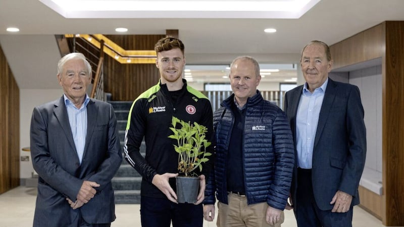L-R: McAleer &amp; Rushe founder and chairman Seamus McAleer, Tyrone GAA star and Plant the Planet Games participant Conor Meyler, McAleer &amp; Rushe Contracts Director Shane McCullagh, and McAleer &amp; Rushe Chief Executive Eamonn Laverty. 
