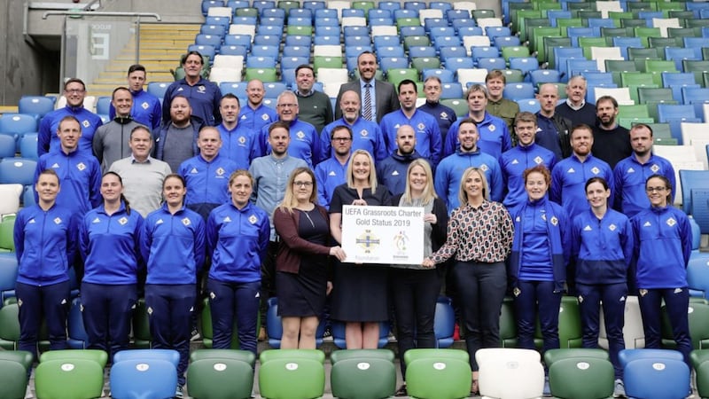 Irish Football Asociation staff receive the Uefa Grassroots gold award 
