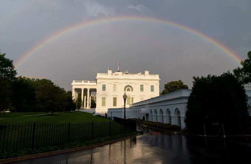 &nbsp;A rainbow is seen over the White House on August&nbsp;17 2020, in Washington DC.&nbsp; Picture by&nbsp;Alex Brandon, AP