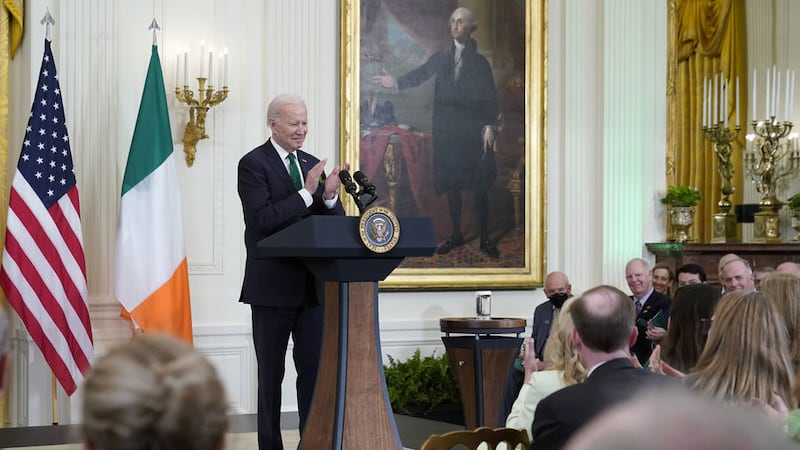 President Joe Biden pictured at a St Patrick's Day celebration in the East Room of the White House, Thursday, March 17, 2022, in Washington (AP Photo/Patrick Semansky)&nbsp;