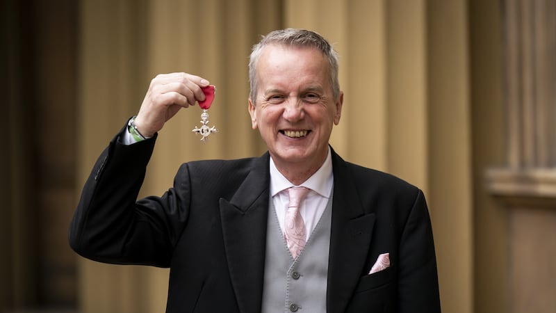 Christopher Collins professionally known as Frank Skinner after being made a member of the Order of the British Empire (MBE) for services to entertainment during an investiture ceremony at Buckingham Palace, London. Picture date: Thursday April 20, 2023.