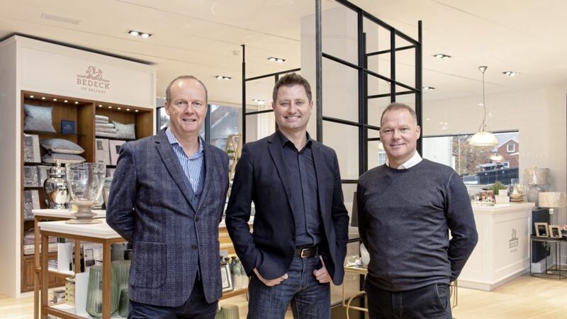 George Clarke of Channel 4&rsquo;s &#39;Amazing Spaces&#39; with Gary and Andrew Irwin at Bedeck&rsquo;s Lisburn Road store 