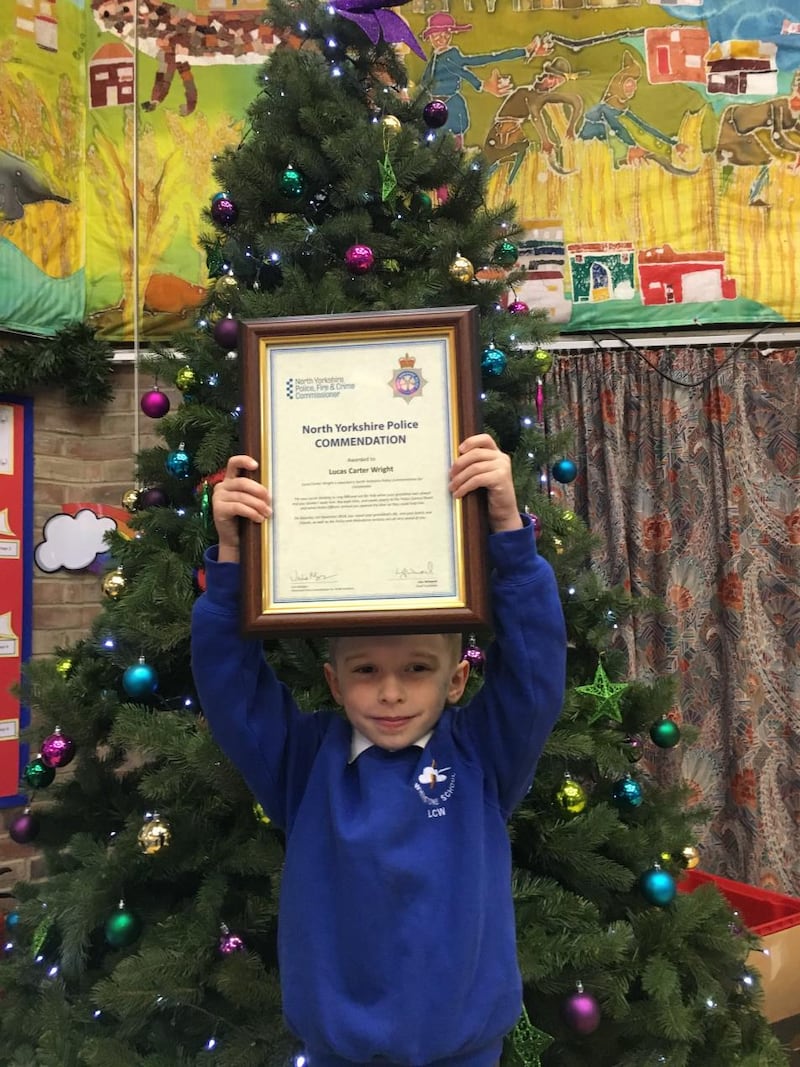 Lucas Carter Wright with his commendation from North Yorkshire Police. (North Yorkshire Police).