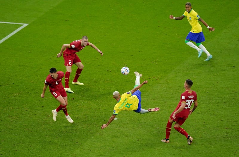 Brazil's Richarlison scores an acrobatic wonder goal at the Lusail Stadium last Thursday November. Picture by Mike Egerton/PA Wire