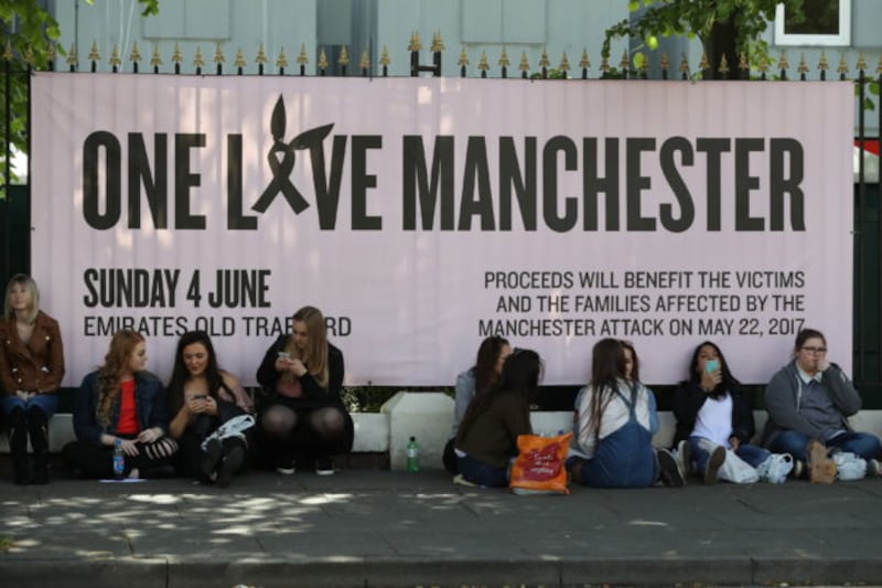 People waiting to attend the One Love Manchester benefit concert