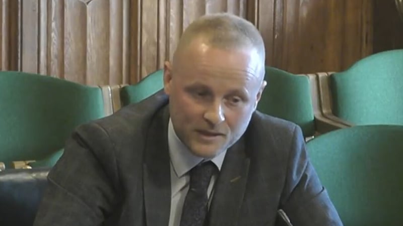 Loyalist activist Jamie Bryson gives evidence to the NI Affairs Committee (UK Parliament/PA)