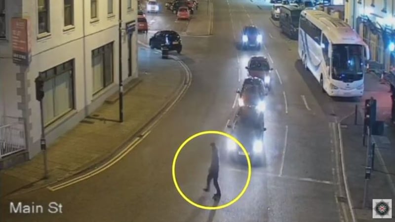&nbsp;CCTV shows Piotr Krowka walking through Maghera on March 31