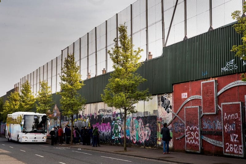 A Belfast peace wall on Cuper Way. Picture by Liam McBurney/PA