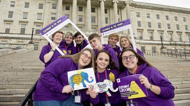 Children from the Youth Mental Health Committee meet at Stormont for the launch of a key report. Picture by Mark Marlow 