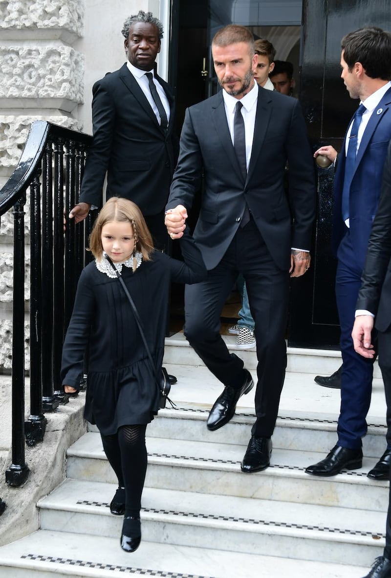 David Beckham and his daughter Harper leave the show 