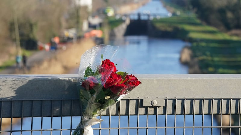 A red rose placed on the bridge across the Grand Canal in Tullamore, Co Offaly, where primary school teacher Ashling Murphy was found dead after going for a run on Wednesday afternoon. Picture by David Young/PA Wire&nbsp;