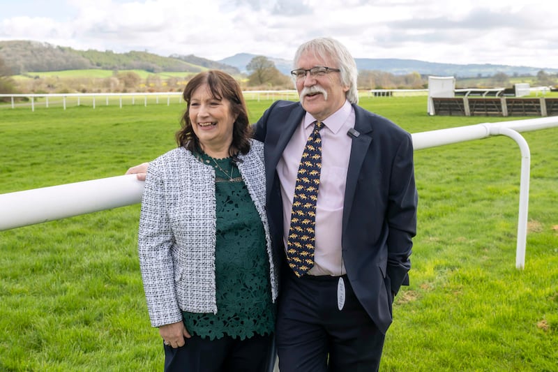 Derek and Elaine Thompson at Ludlow Racecourse. Picture date: Tuesday April 2, 2024. Photo credit should read: Anthony Devlin