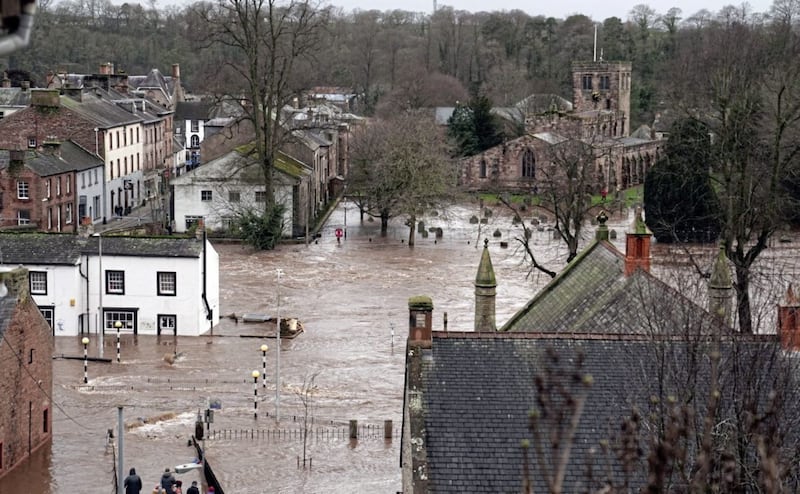 Flooded streets in Appleby-in-Westmorland, Cumbria, as Storm Ciara hits the UK. PA Photo