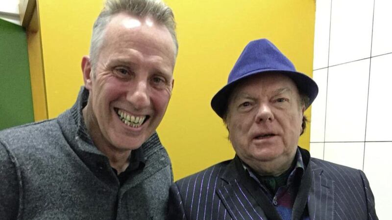 Ian Paisley backstage with Van Morrison after one of his gigs 