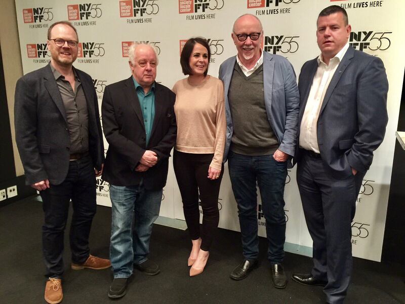 From left, Trevor Birney, director of the Sean Brown film, Oscar-winner Jim Sheridan, film executive producer Eimhear O'Neill, Oscar-winner Terry George and Brown family solicitor Niall Murphy.