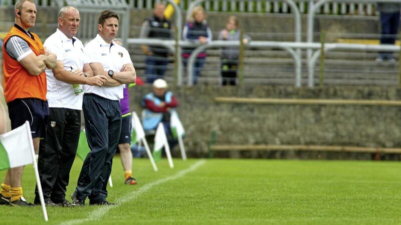 Gearoid Adams and Frank Fitzsimons watch their side exit the Ulster SFC at the hands of Donegal Picture by Seamus Loughran 