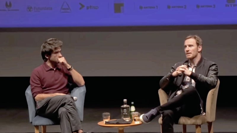 Michael Fassbender (right) talks to Juan Banco at the Lisbon &amp; Sintra Film Festival 