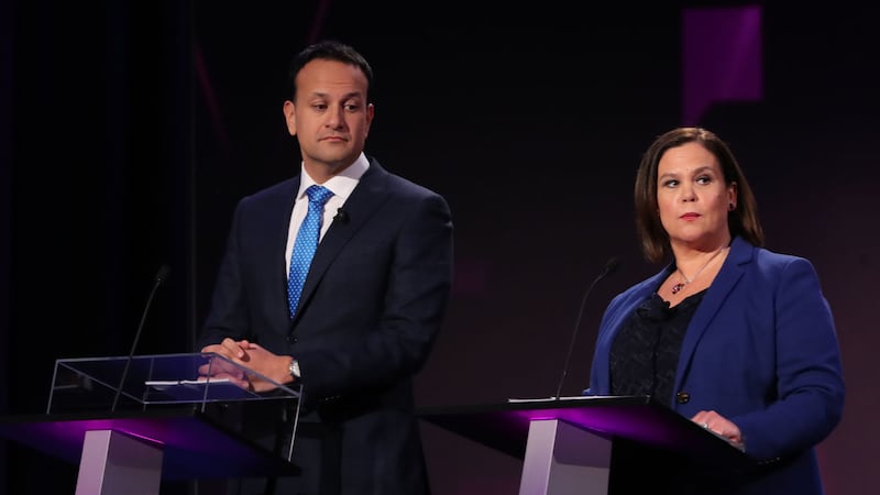 Leo Varadkar and Mary Lou McDonald pictured during a televised debate held ahead of last month's general election&nbsp;