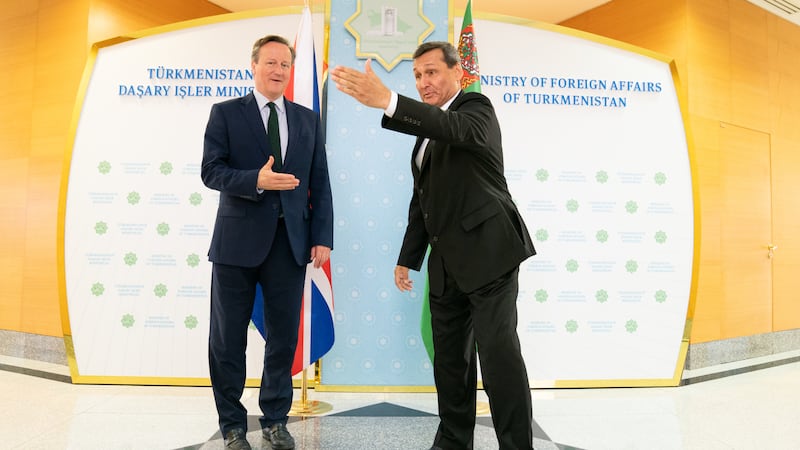 Foreign Secretary Lord David Cameron (left) meets with Foreign Minister Rashid Meredov at the Foreign Ministry in Ashgabat, Turkmenistan during his five day visit to Central Asia