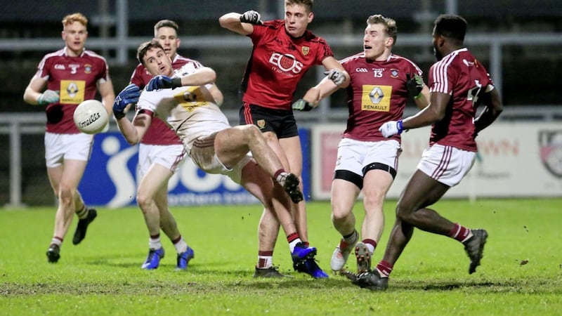 Down&#39;s Pat Havern in action against Westmeath in the National League. Pic Philip Walsh. 