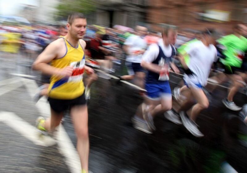 Runners take part in the Belfast City Marathon.