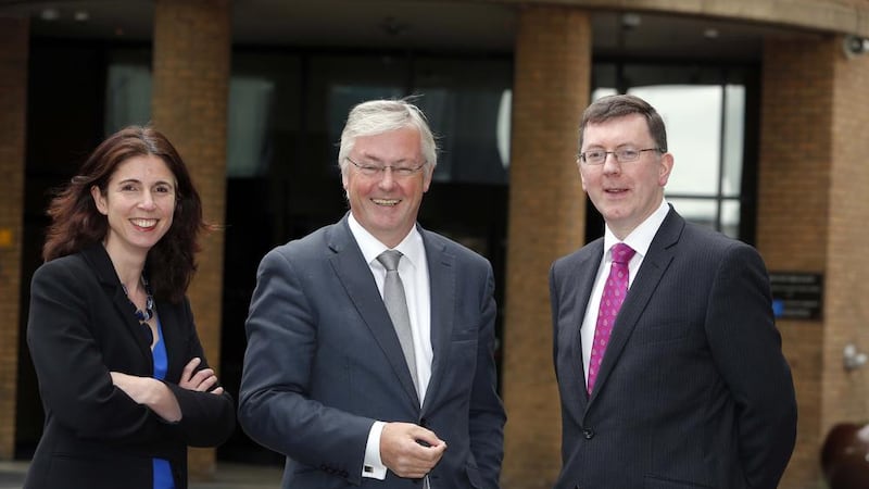 Pictured are Rain Newton-Smith, CBI economist and Colin Walsh CBI NI chairman, Alan Bridle, economist, Bank of Ireland 