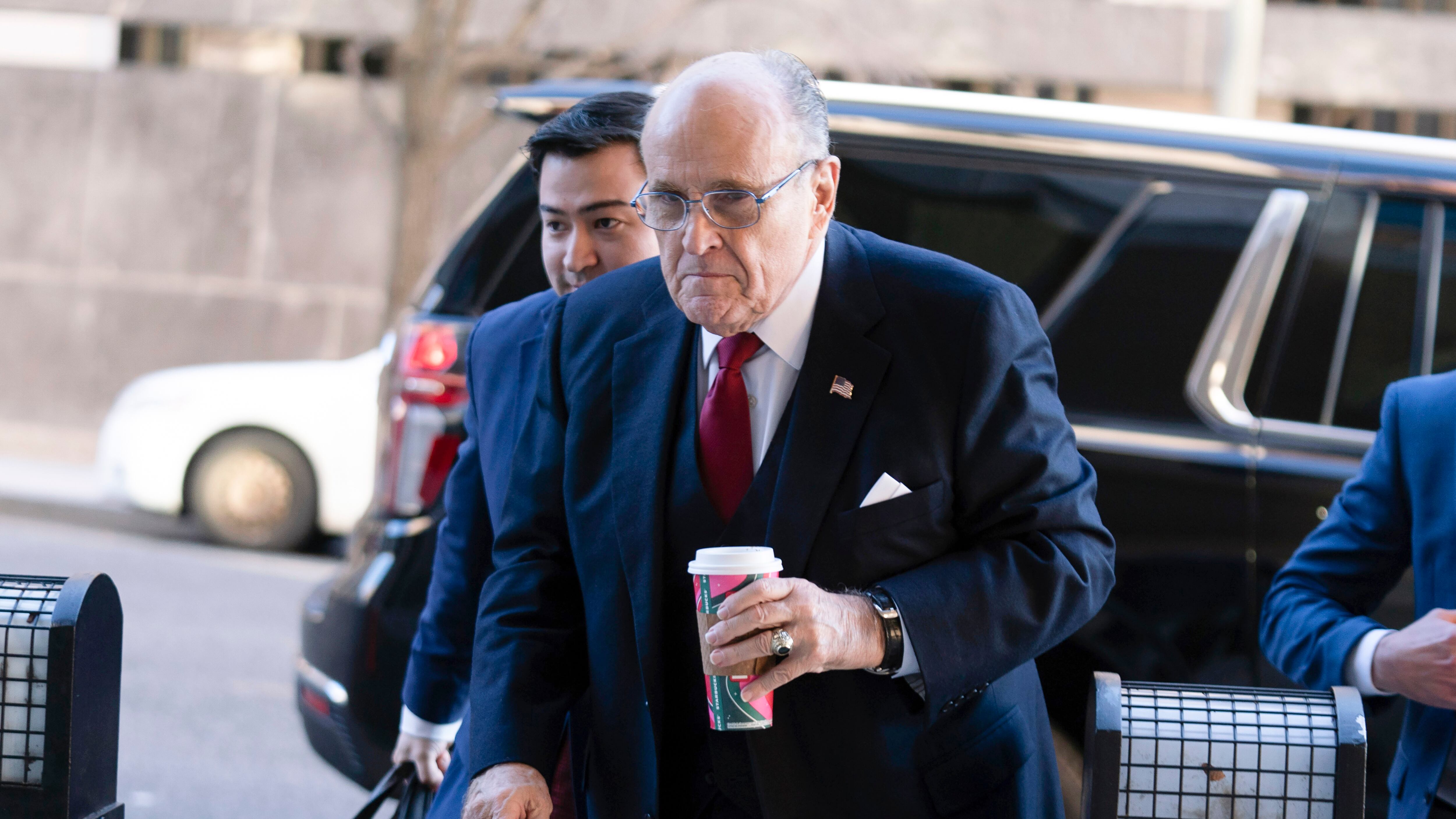 Former mayor of New York Rudy Giuliani arrives at the federal court in Washington on Friday (Jose Luis Magana/AP)