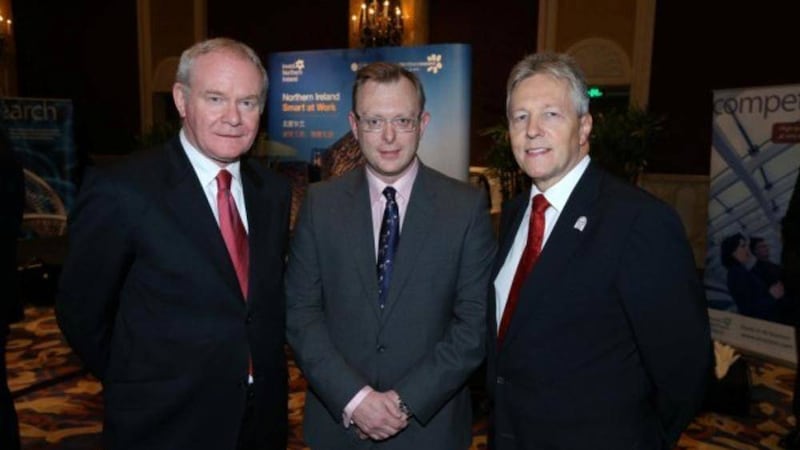 Ian Coulter with Martin McGuinness and Peter Robinson 