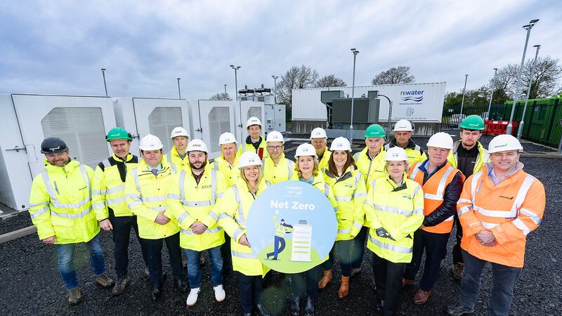 Representatives from Graham, NI Water, Scotts Electrical Services and ARUP at the new Dunore battery energy storage system.