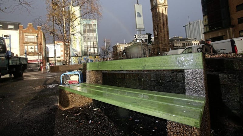 The new look benches at Jubilee Square in Belfast. Picture by Mal McCann 